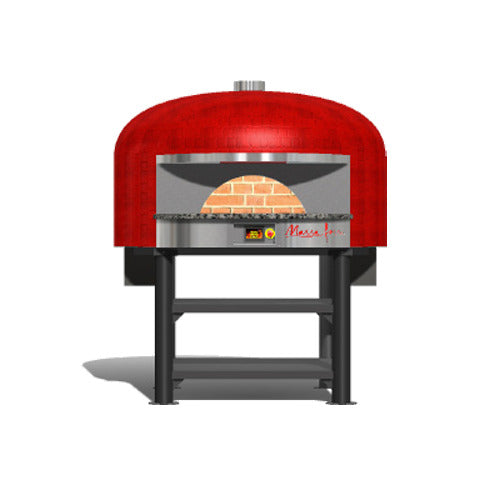 Marra Forni NP180G Neapolitan brick pizza oven with red tiled dome on a black steel stand, front view (representative image)