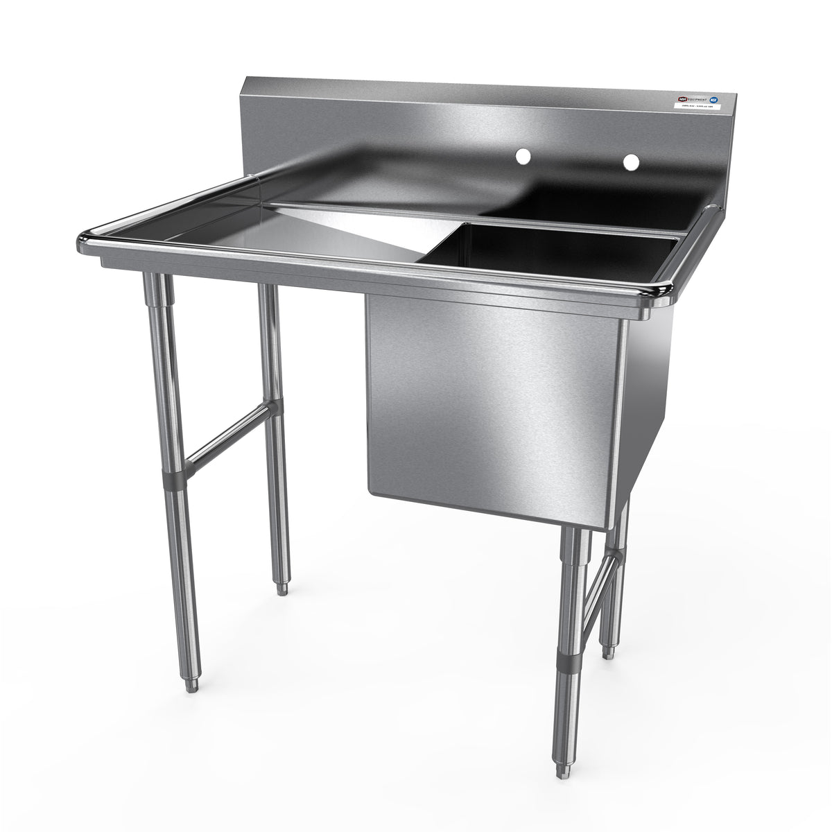 NBR Equipment 1SS-242414L24 52" One Compartment Sink, 24"W x 24"L Bowl With Left-Hand Drainboards