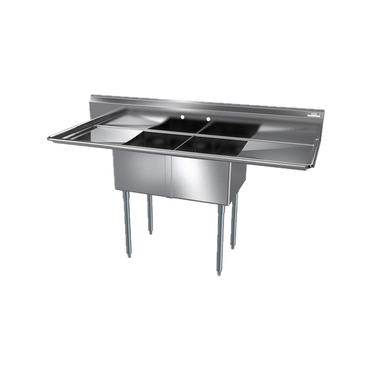 NBR Equipment 2SG-202012LR18 76" Two Compartment Sink, 20"W x 20"L Bowl With 2 Drainboards