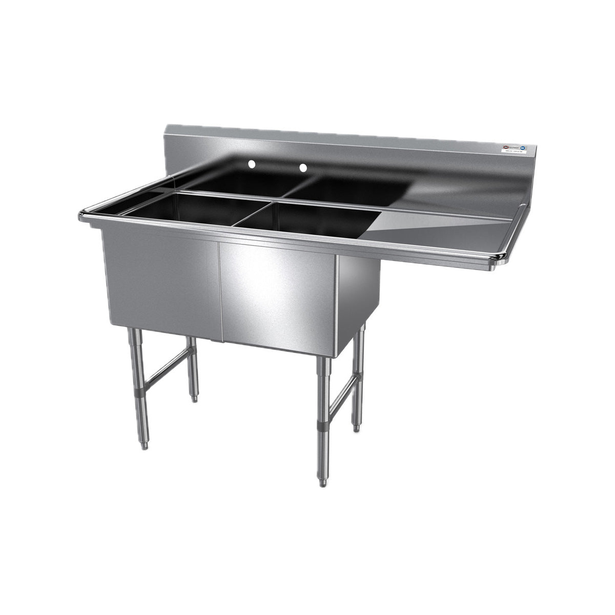 NBR Equipment 2SS-181814R18 58" Two Compartment Sink, 18"W x 18"L Bowl With Right-Hand Drainboard
