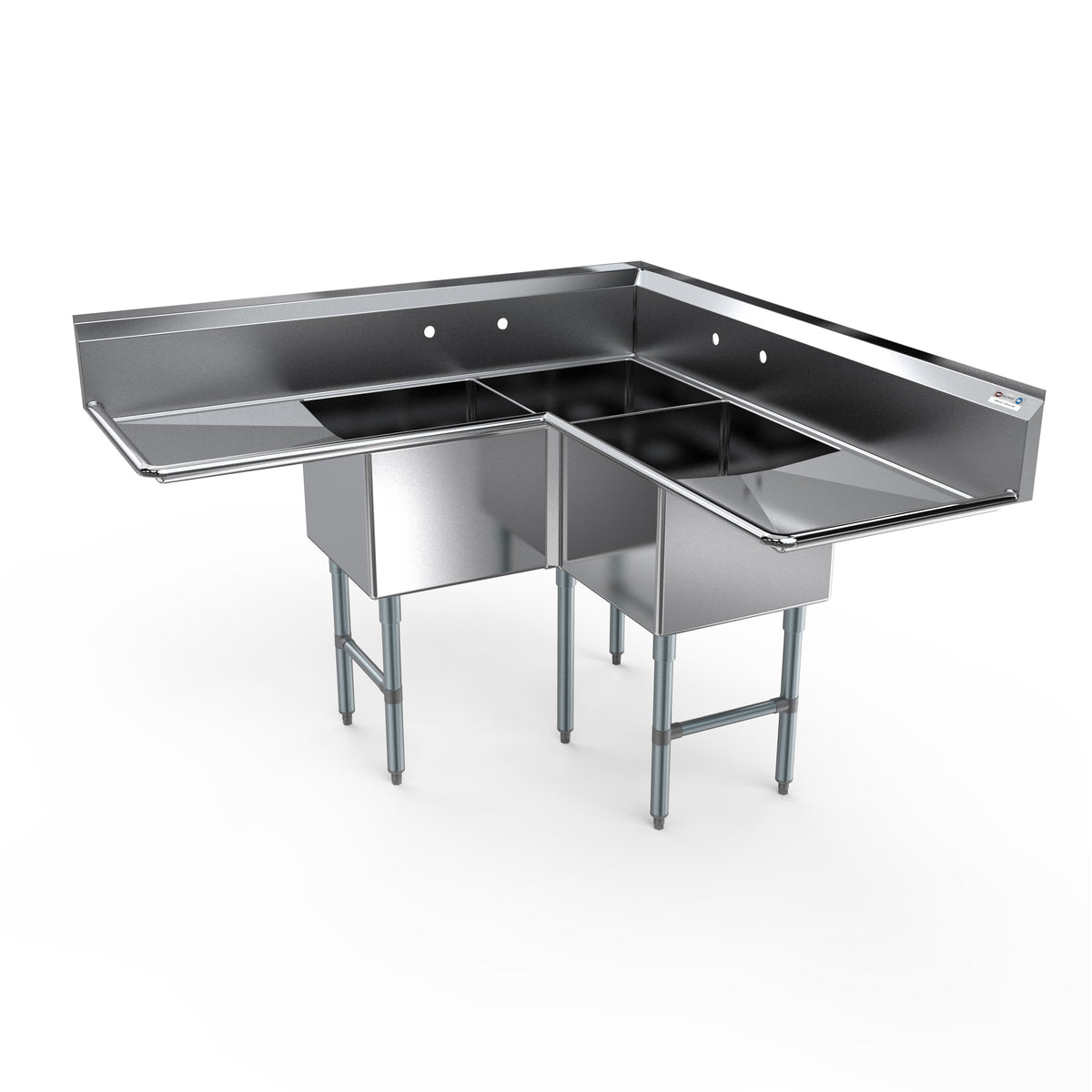 NBR Equipment 3CSG-181814LR18 57" 3 Compartment Corner Sink, 18"W x 18"L Bowl - Galvanized