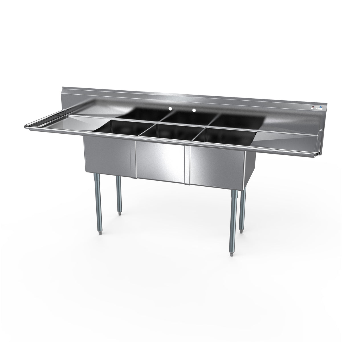 NBR Equipment 3SG-182414LR24 102" Three Compartment Sink, 18"W x 24"L Bowl With 2 Drainboards