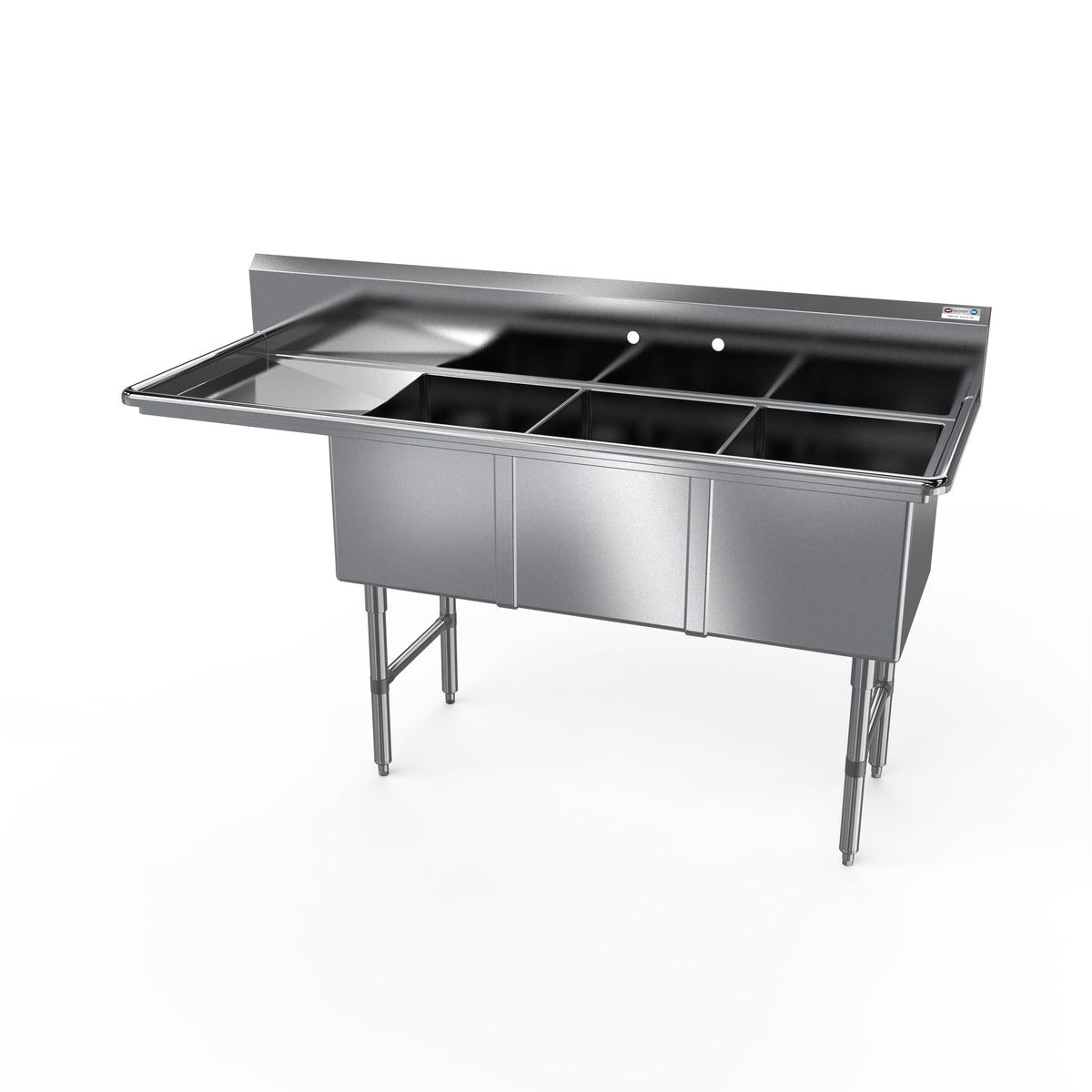 NBR Equipment 3SS-181814L18 76" Three Compartment Sink, 18"W x 18"L Bowl With Left-Hand Drainboard
