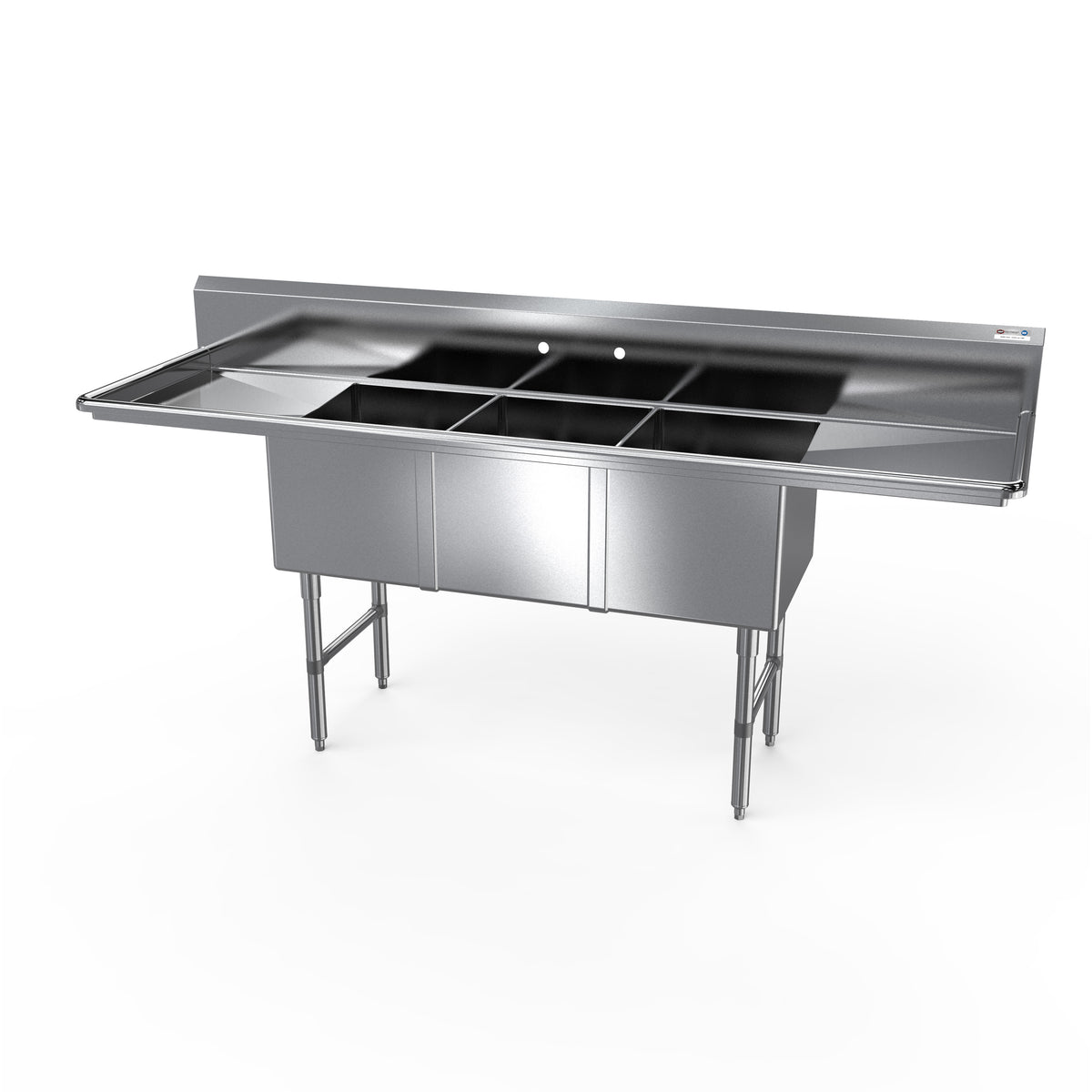 NBR Equipment 3SS-182414LR18 93" Three Compartment Sink, 18"W x 24"L Bowl With 2 Drainboards