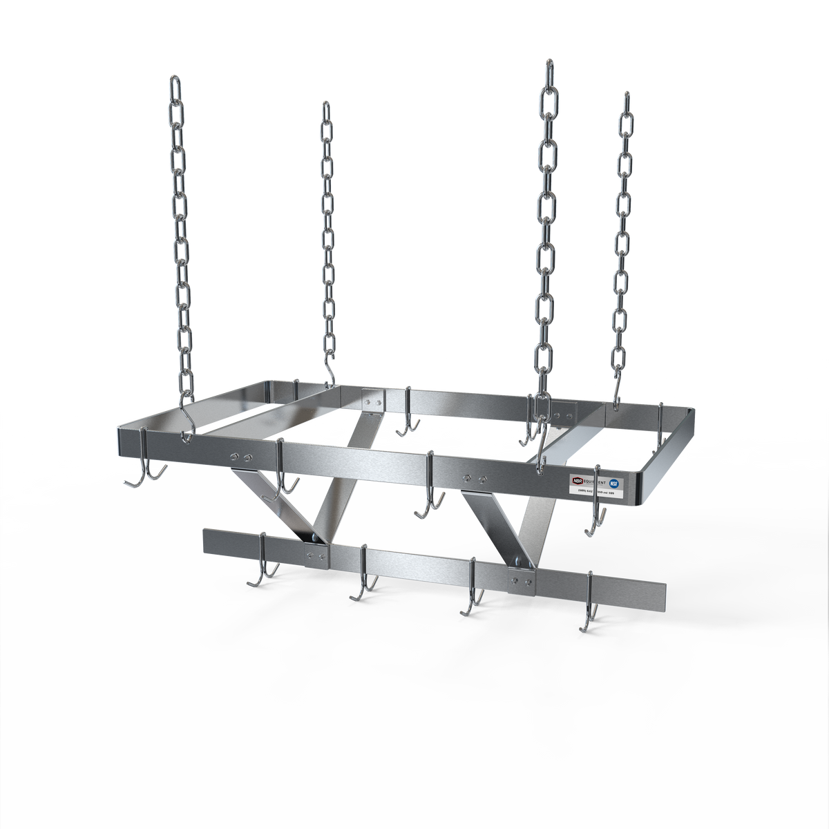 NBR Equipment CMPR-48, 48" Stainless Steel Triple Bar Ceiling Mounted Pot Rack with 12 Double Hooks