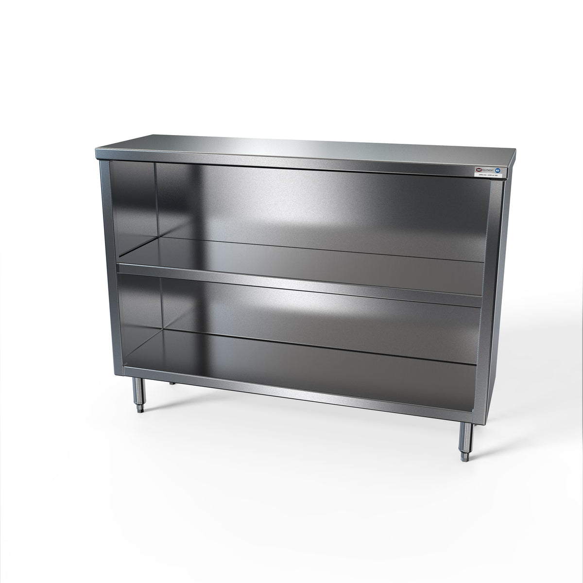 NBR Equipment DC-1872 S.Steel Open Front Dish Cabinet, Open Base with Fixed Mid-Shelf / 72"x18"