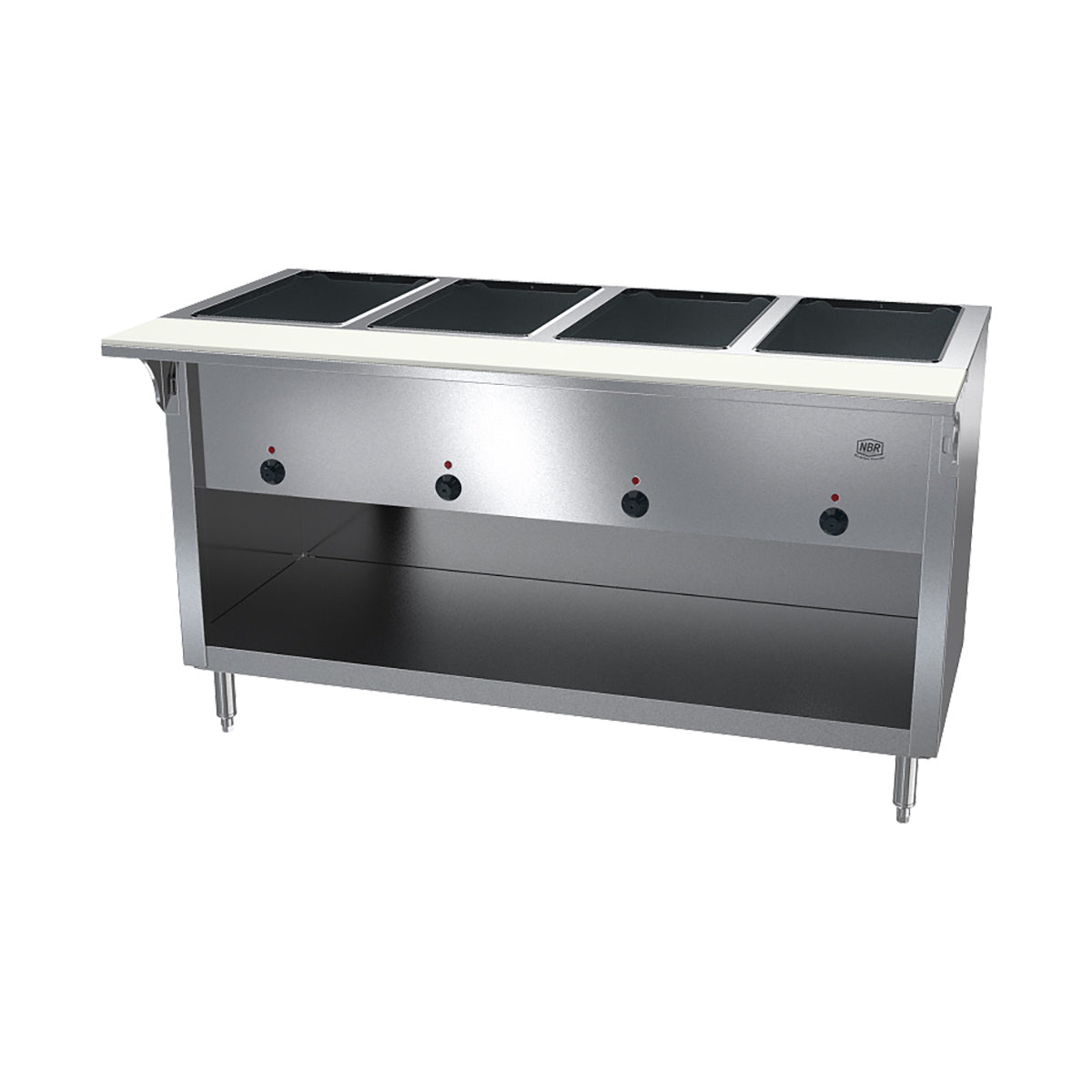 NBR Equipment HT-4SW-240B 58" Hot Food Table Enclosed Open Storage Base, (4) Sealed Wells