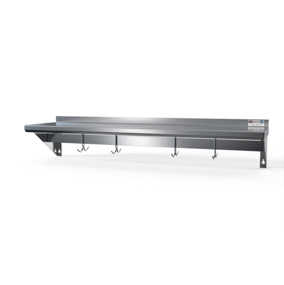 NBR Equipment PS-1636 Stainless Steel Wall Mount Shelf with Pot Rack - 36"W x 16"D