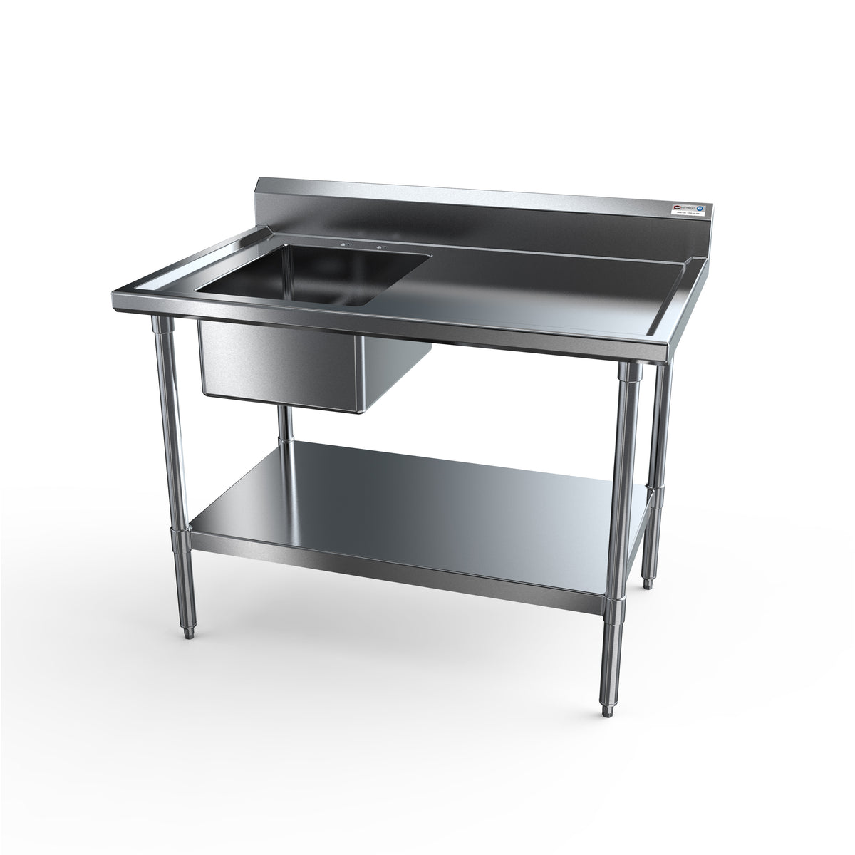 NBR Equipment PTS-1620L5 60" Premium Work Table with Prep Sink, Bowl On Left - 18 Gauge