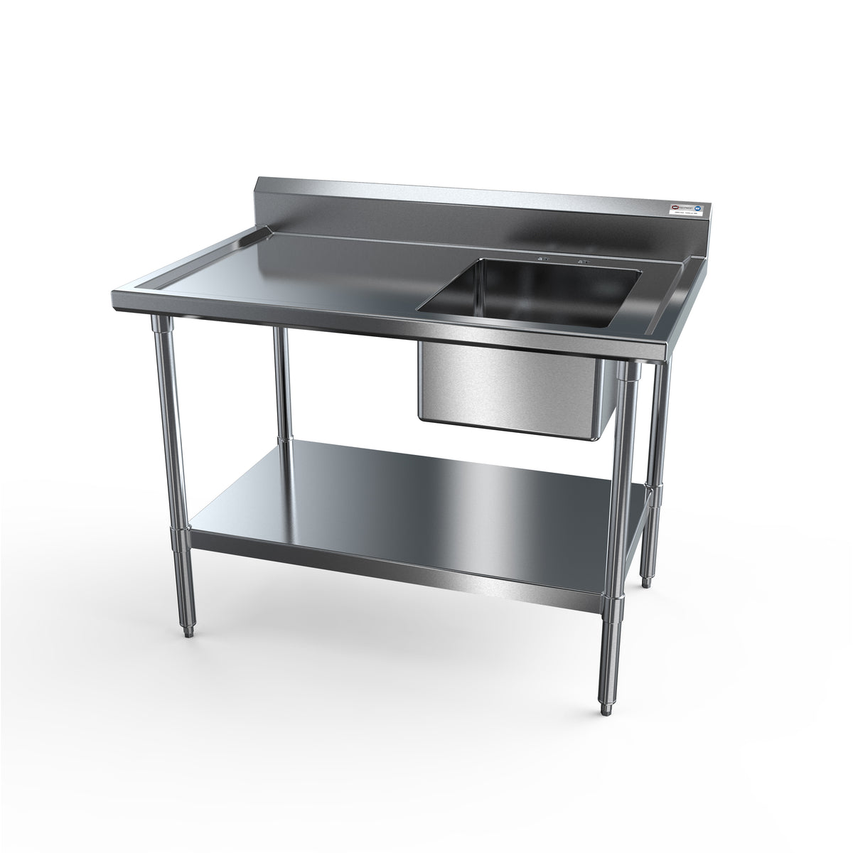 NBR Equipment PTS-1620R5 60" Premium Work Table with Prep Sink, Bowl On Right - 18 Gauge