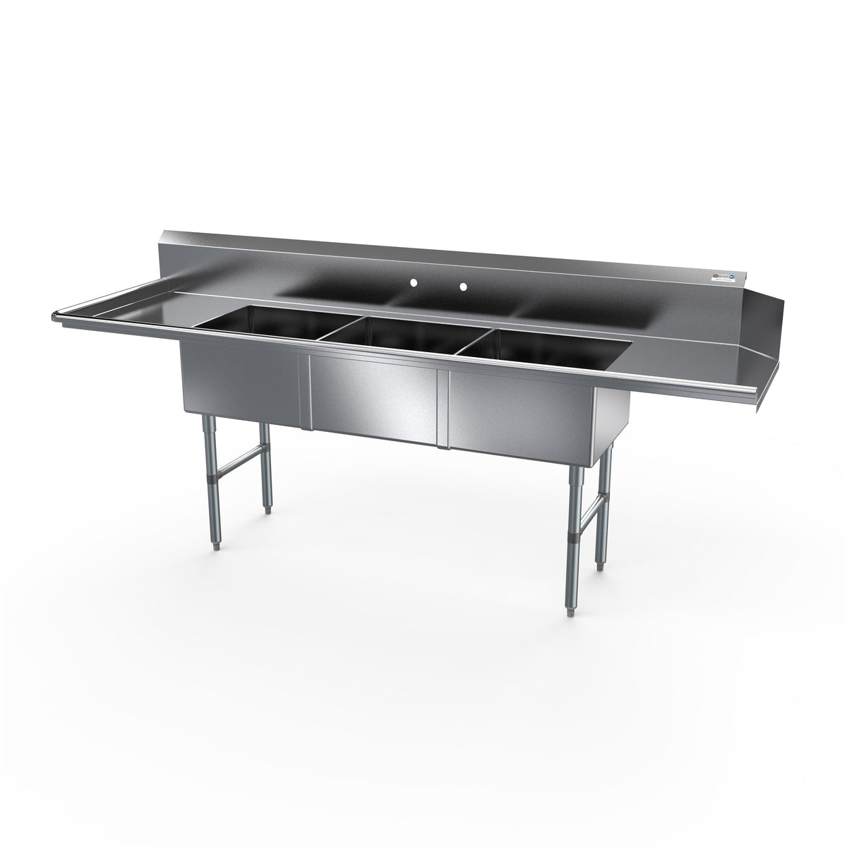 NBR Equipment SDT3-202012L20 Premium Dishtable w/ (2) 20" Drainboards, 3 Bowls, Soiled
