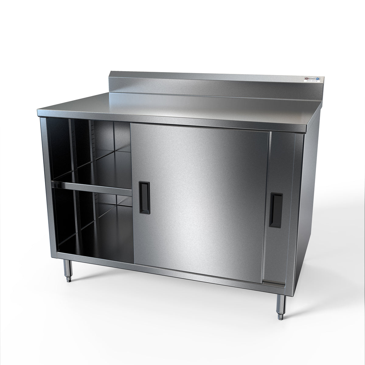 NBR Equipment TCB-3630R5S 36" Sliding Doors Premium Work Table with Mid-Shelf / Backsplash