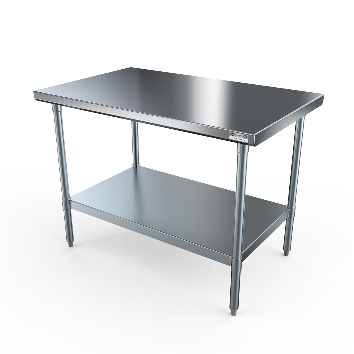 NBR Equipment TG-6024 60" Open Base Work Table with Undershelf, 18 Gauge Flat Top