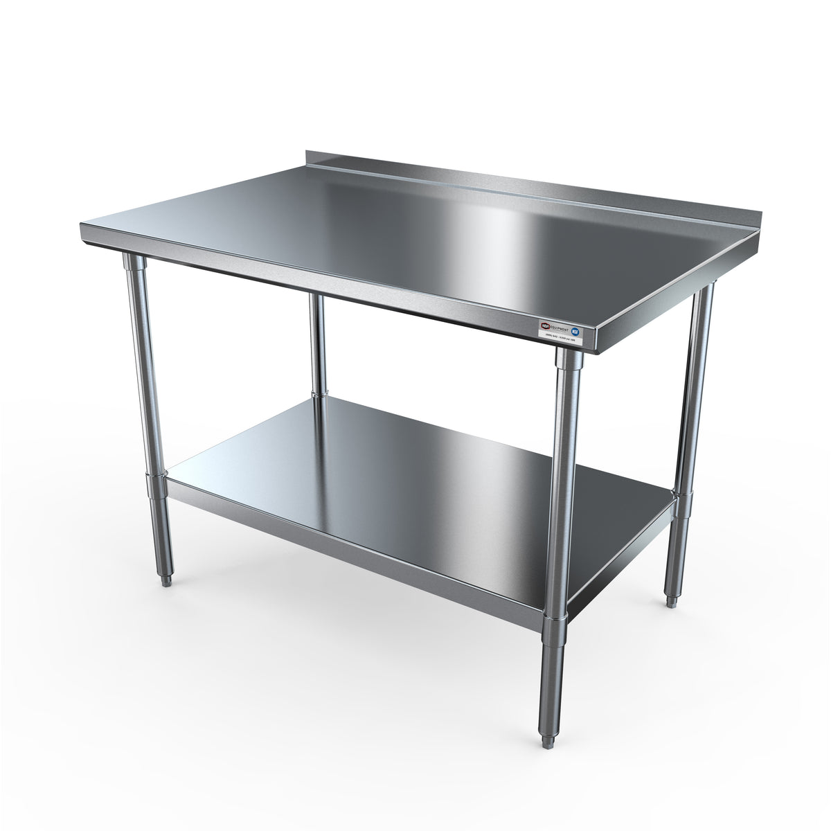 NBR Equipment TS-4818R 48" Open Base Work Table with Undershelf, 1-1/2" Backsplash / 18 Gauge Top