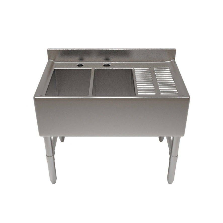 NBR Equipment UD-2-101410-48R Premium Underbar Sink Unit, 2 Compartment with Right Drainboard