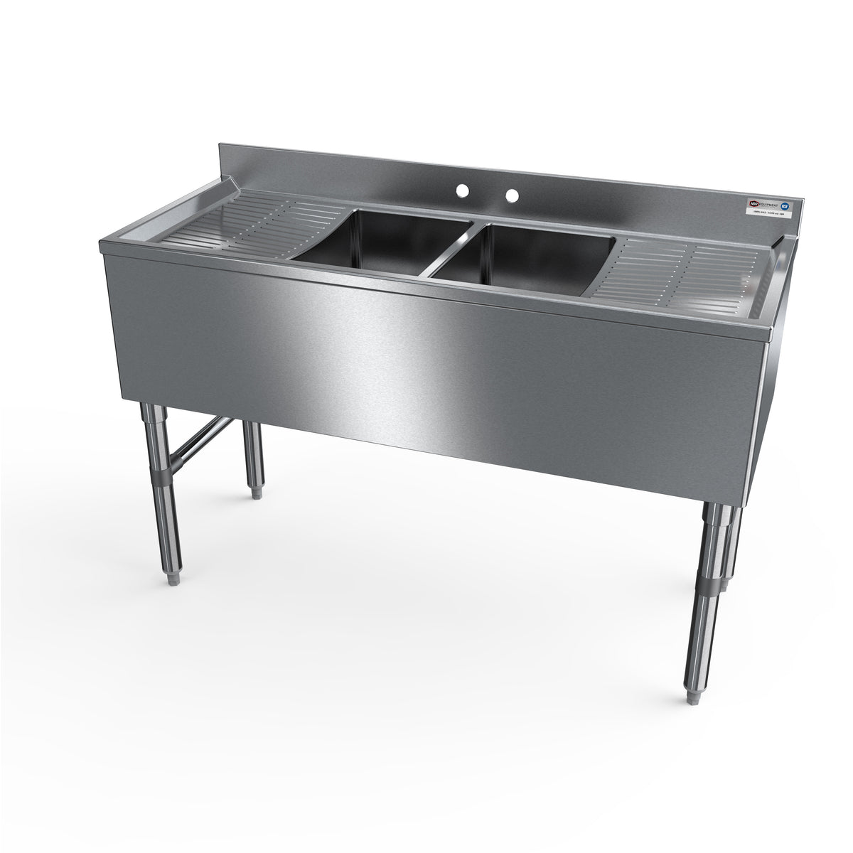NBR Equipment UW-2-101410-48LR Premium Slim-Line Underbar Sink Unit, 2 Compartment with 2 Drainboards