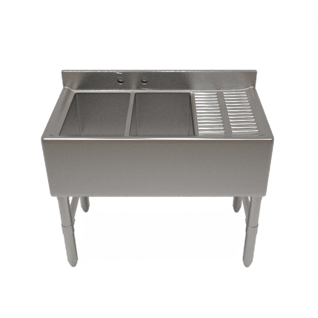 NBR Equipment UW-3-101410-48R Premium Slim-Line Underbar Sink Unit, 3 Compartment w/Right D.board