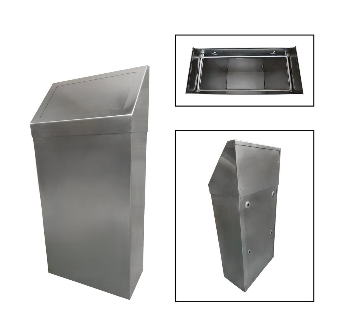 NBR Equipment WTC-13 Wall-Mounted Can, 13.2-Gallon 50L, 15" W x 8" D x 32-1/2" H, Silver, Swing Lid