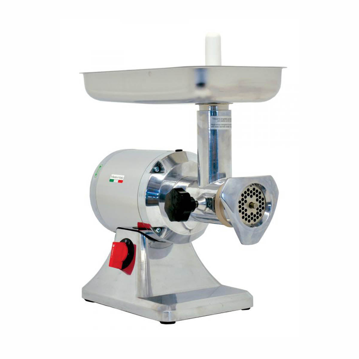 Omcan 11051 Meat Grinder - 1 HP Bench, #12 Hub, 5mm Plate, 140 RPM, Aluminum Body, Steel Hopper, 110V/60Hz, CE | 8" Wide
