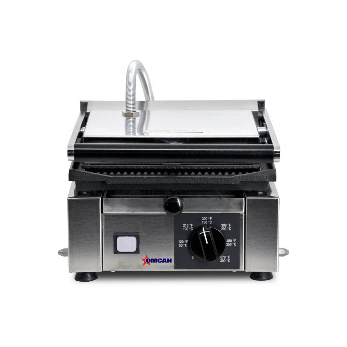 Omcan 11375 Single Sandwich Panini Grill w/ 9" x 10" Grooved Plates, 110V