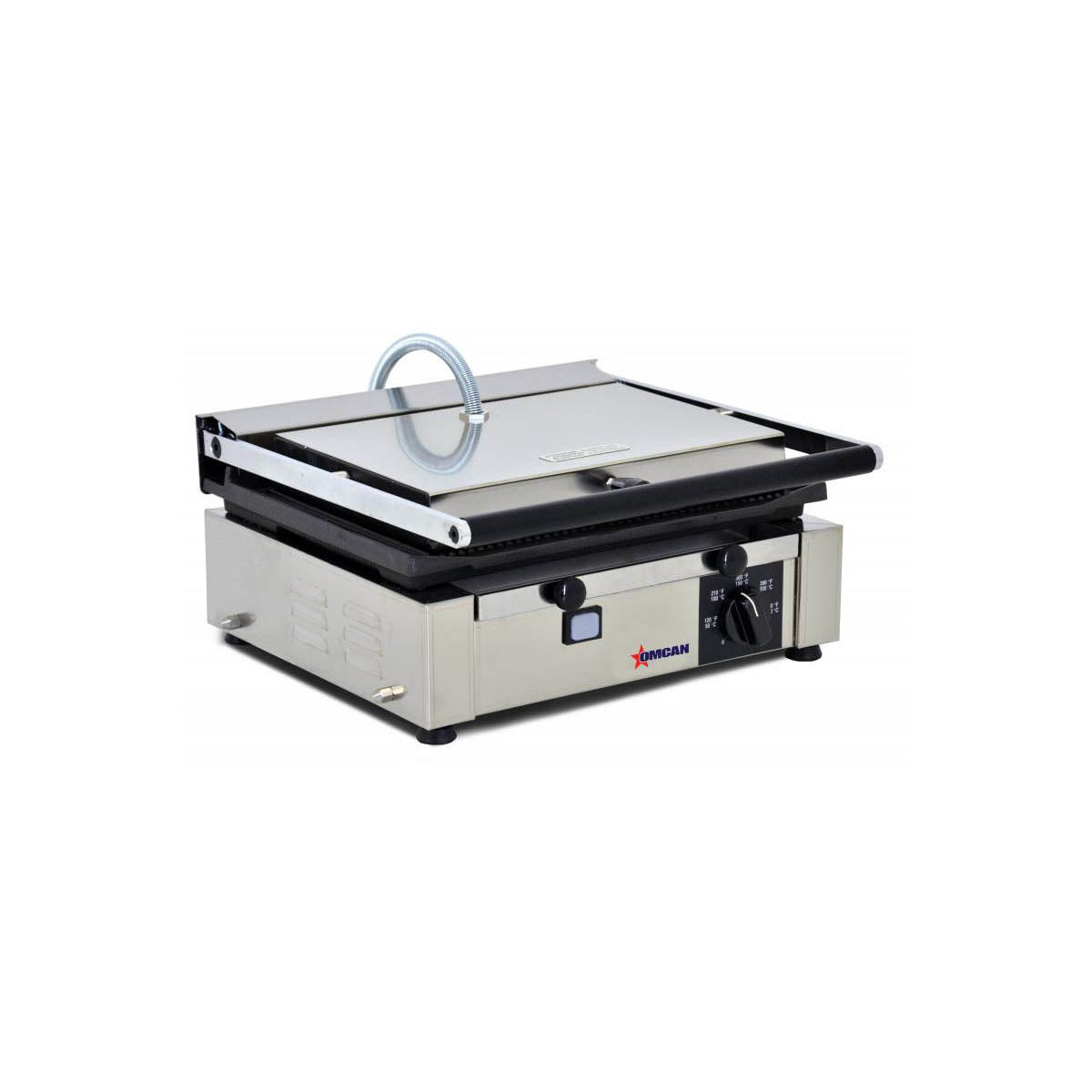 Omcan 11377 Single Sandwich Panini Grill w/ 14" x 10" Grooved Plates, 110V