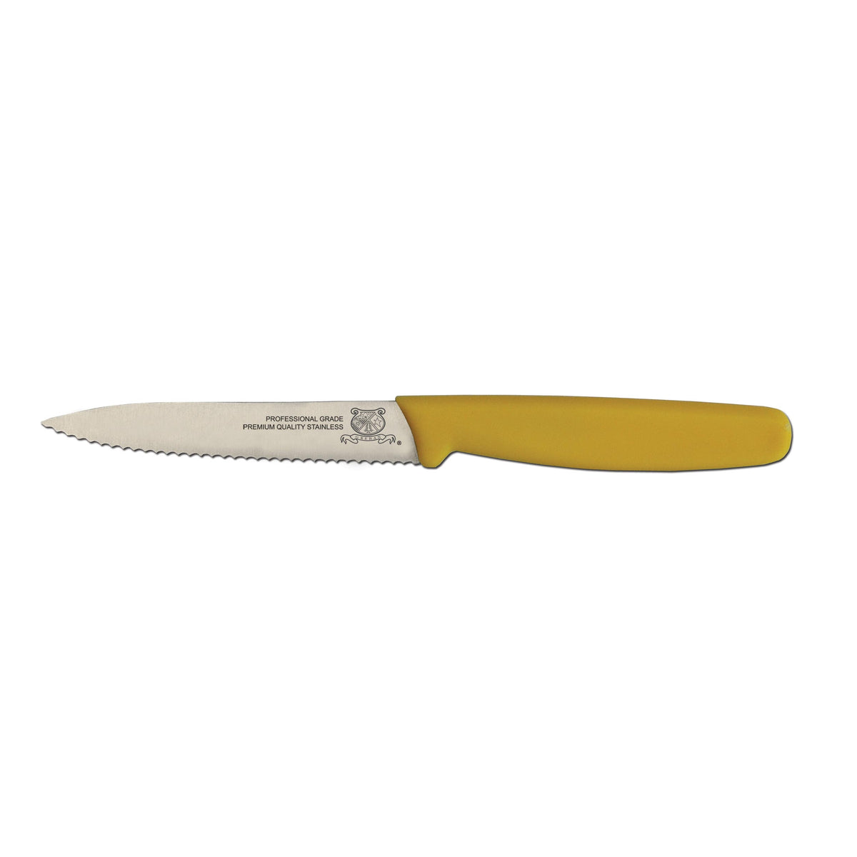 Omcan 11498 Paring Knife - 4" Wave Edge Stamped Spear Point, Steel Blade, Yellow Plastic Handle