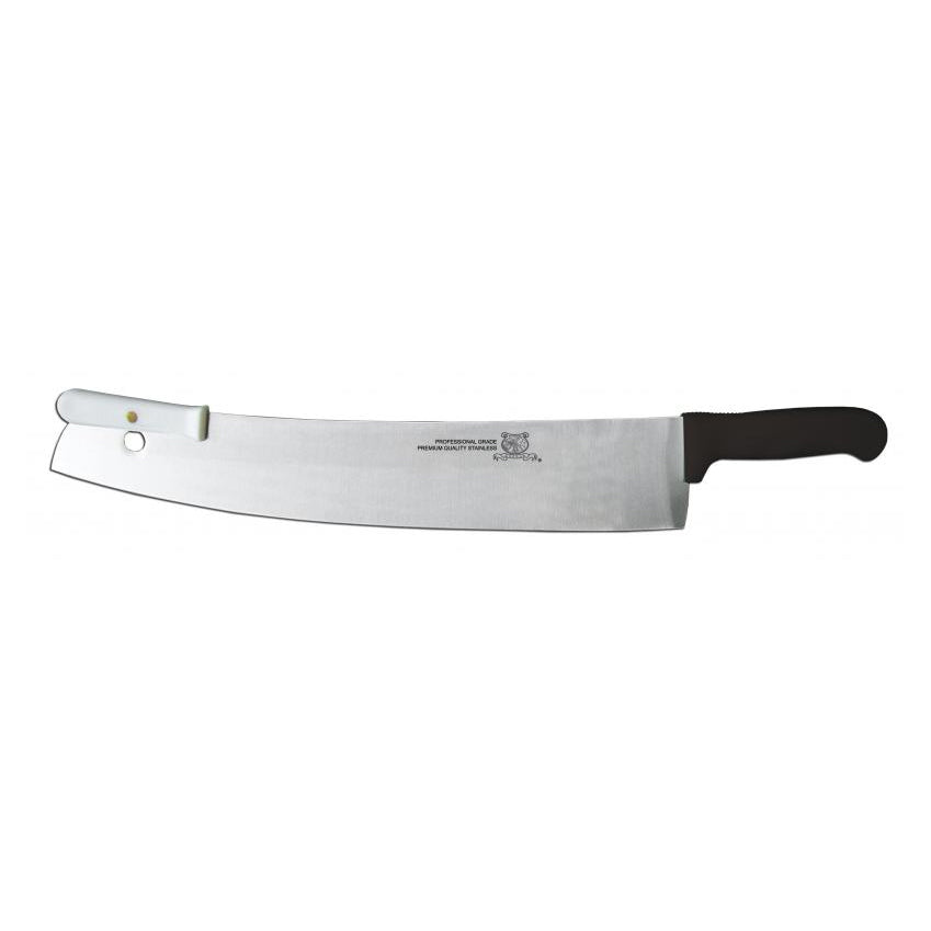 Omcan 11519 Pizza Rocker Knife - 16" Black Handles, Plastic/Poly, Stainless Steel Blade