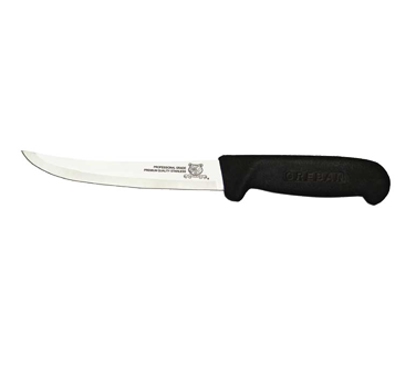 Omcan 11758 Boning Knife - 6" Curved Stainless, Black Plastic Stamped Handle, 6"-7" Blade Length