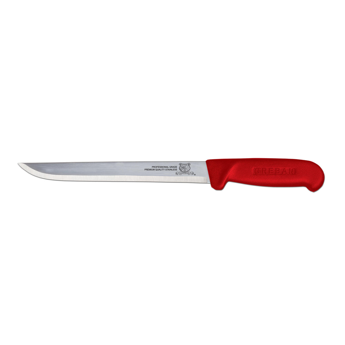 Omcan 11851 Fillet Knife, 8" Straight Blade, Stamped, Red Plastic Handle, Kitchen Cutlery