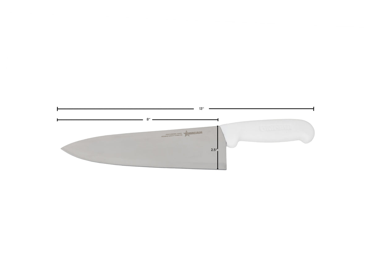 Omcan 12025 Chef Knife - 8" Blade, Stainless Steel, White Polypropylene Handle, 7"-9" Length