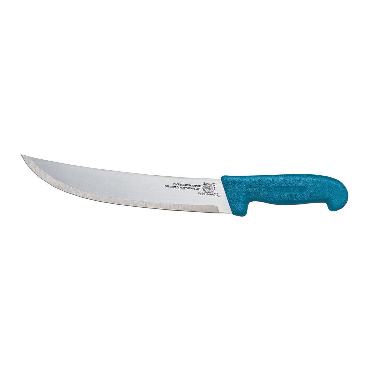 Omcan 12211 Steak Knife - 10" Curved Stainless Steel Blade, Blue Poly Handle, 10"-14" Length