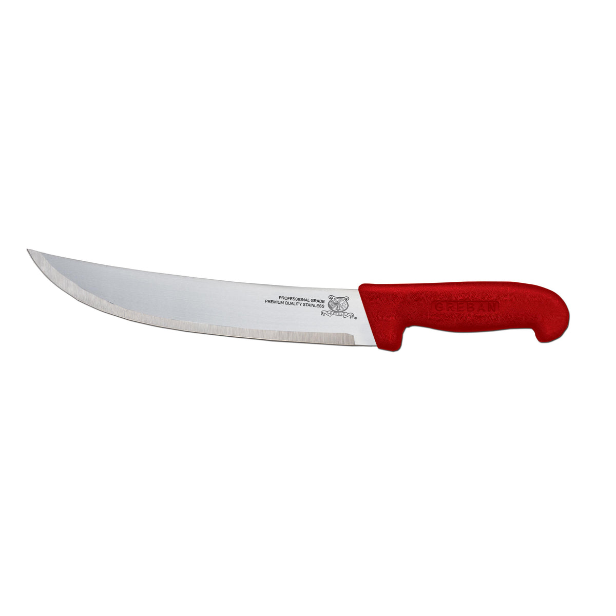 Omcan 12220 Steak Knife - 10" Curved Stainless Blade, Red Polypropylene Stamped Handle, Cutlery