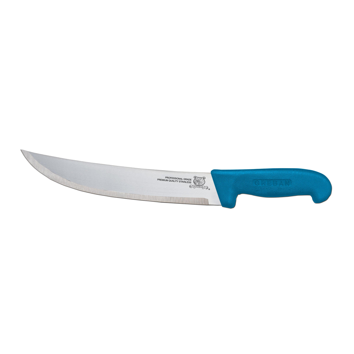 Omcan 12268 Steak Knife - 12" Curved Stainless Steel Blade, Blue Poly Handle, Stamped Design