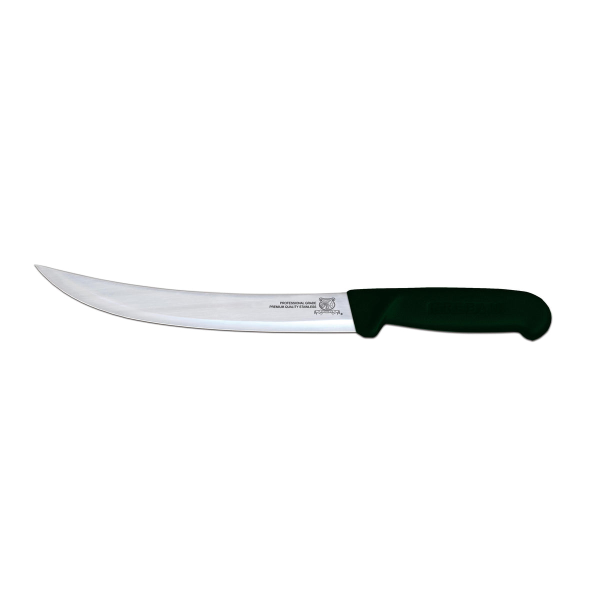 Omcan 12307 Breaking Knife - 8" Curved Stamped Knife, Steel Blade, Black Plastic Handle