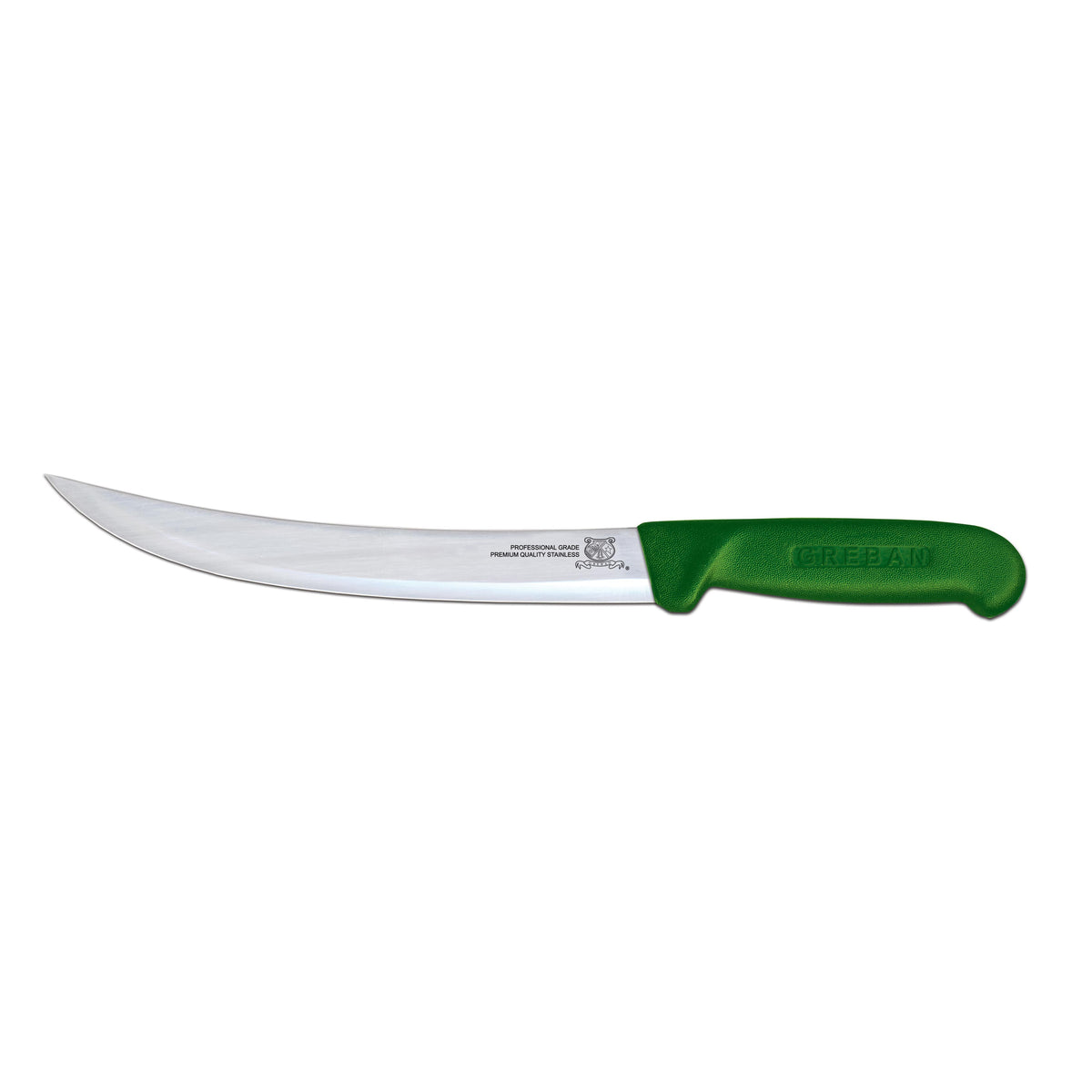 Omcan 12347 Breaking Knife - 10" Curved Stainless Steel Blade, Stamped, Green Plastic Handle