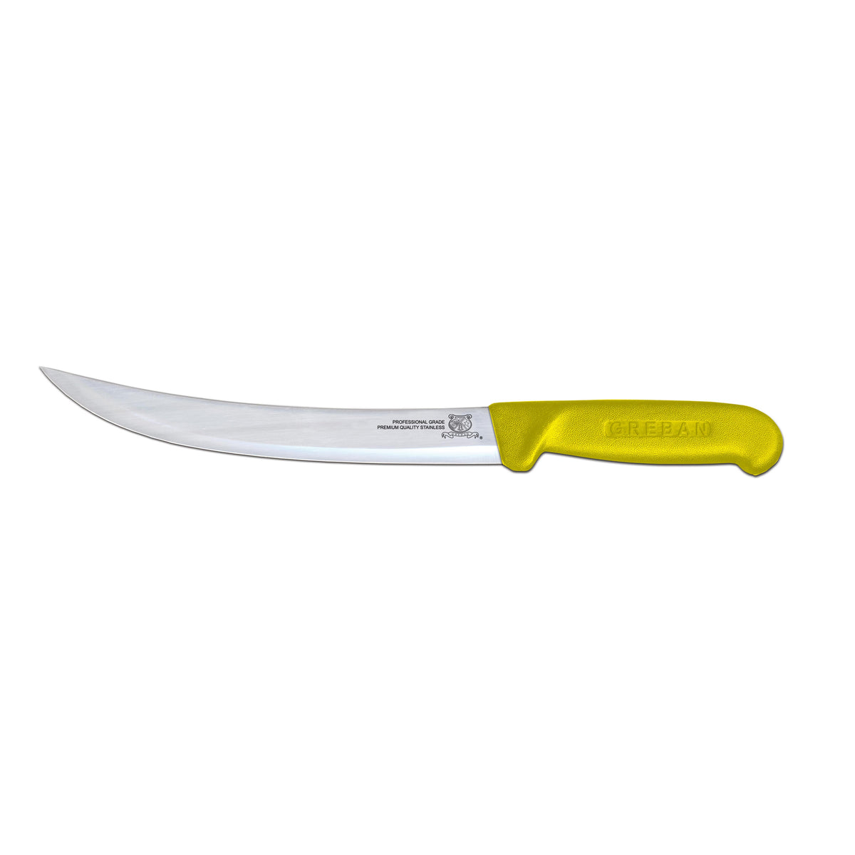 Omcan 12354 Breaking Knife - 10" Curved Stamped Blade, Stainless Steel, Yellow Plastic Handle