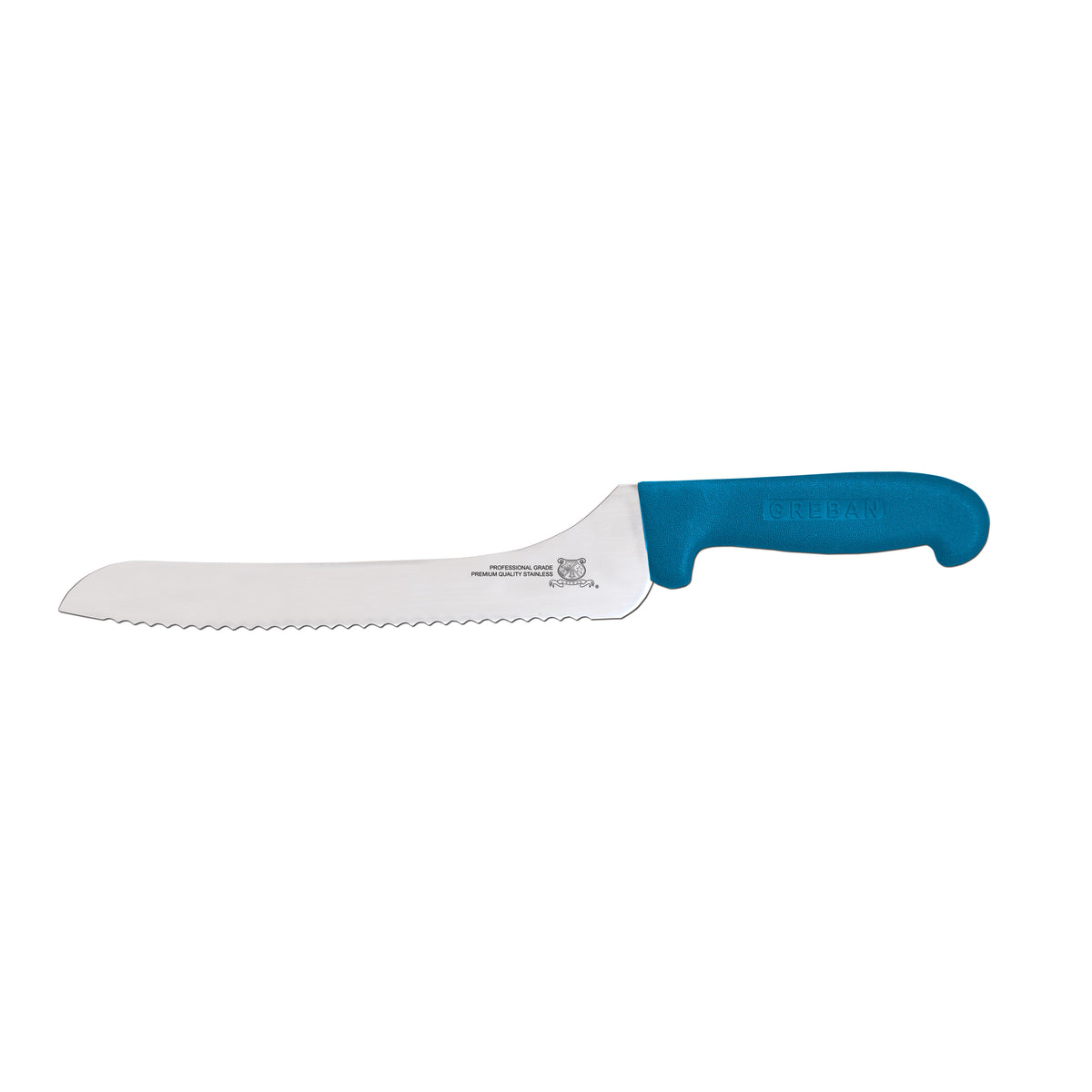 Omcan 12434 9" Offset Wave Edge Slicing Knife, Stamped Polypropylene Blue Handle Meat Carving