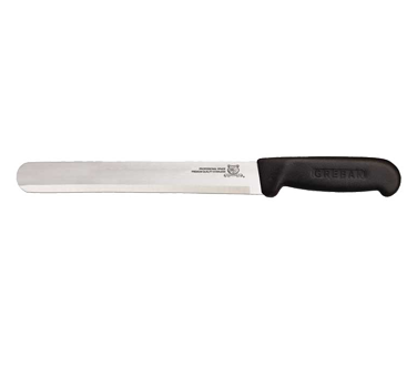 Omcan 12524 Straight Slicer Knife, 12" Stamped Blade, Black Plastic Handle, Greban C-S
