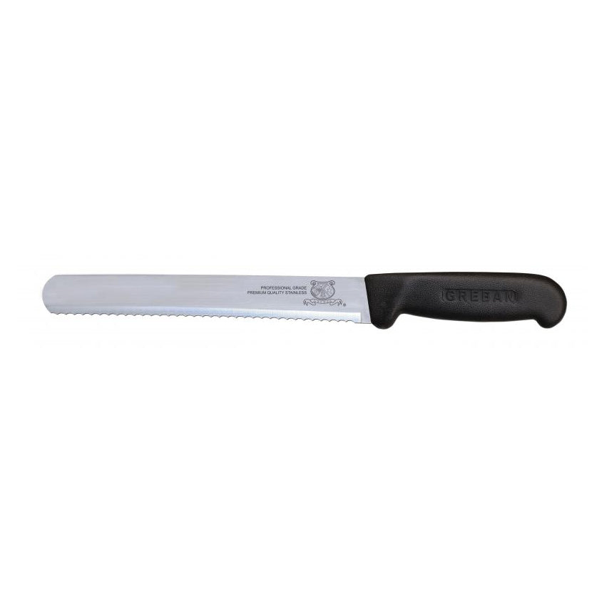 Omcan 12696 Slicing Knife - 12" Wave Edge Blade, Stamped, Black Polypropylene Handle