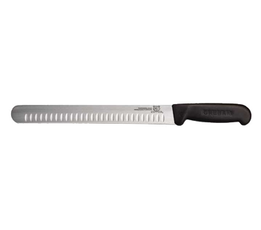 Omcan 12727 Straight Slicer, 14" Granton Edge, Stamped, Black Plastic Handle, Greban