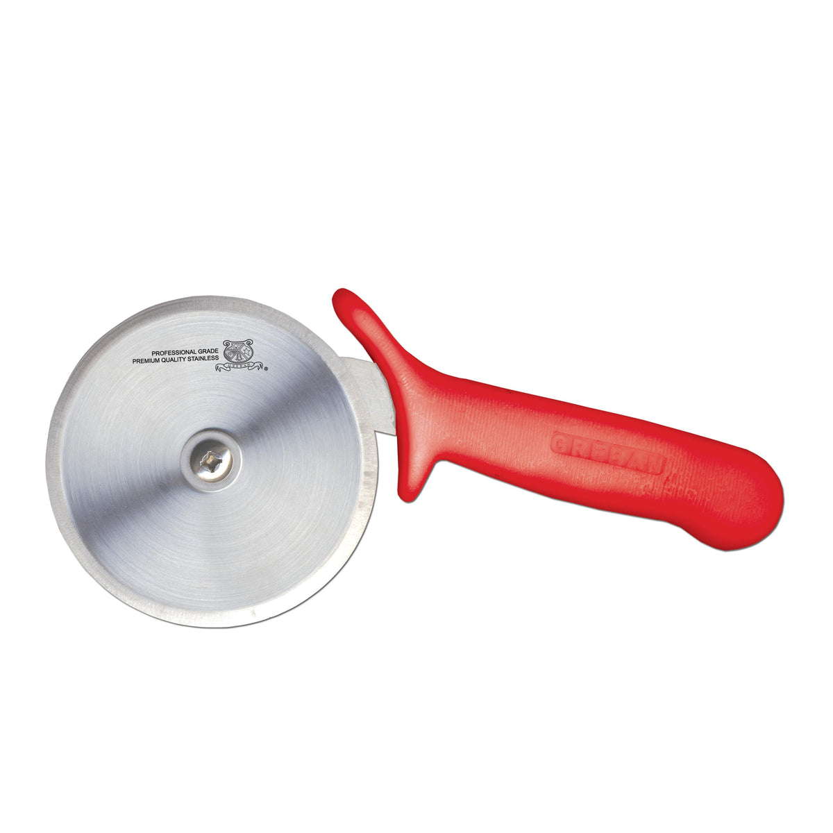 Omcan 12813 Pizza Cutter - 4" R-Style Red Handle, Steel Blade, Wheel for Easy Slicing
