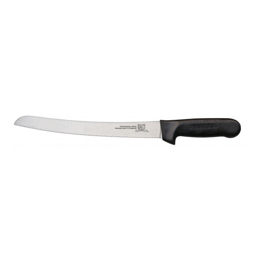 Omcan 12821 Slicing Knife - 10" Curved Blade, Stamped Style, Black Plastic Handle