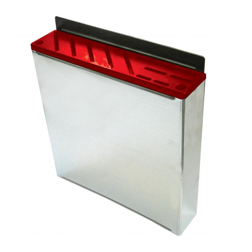 Omcan 12931 Stainless Steel Knife Rack With Red Insert, Holds 10 Knives + 2 Steels, 12 Slots