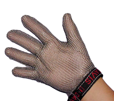 Omcan 13559 Cut-Resistant Glove, X-Large, Stainless Steel, Green Strap, 5-Finger - 1/Each | 0" Wide