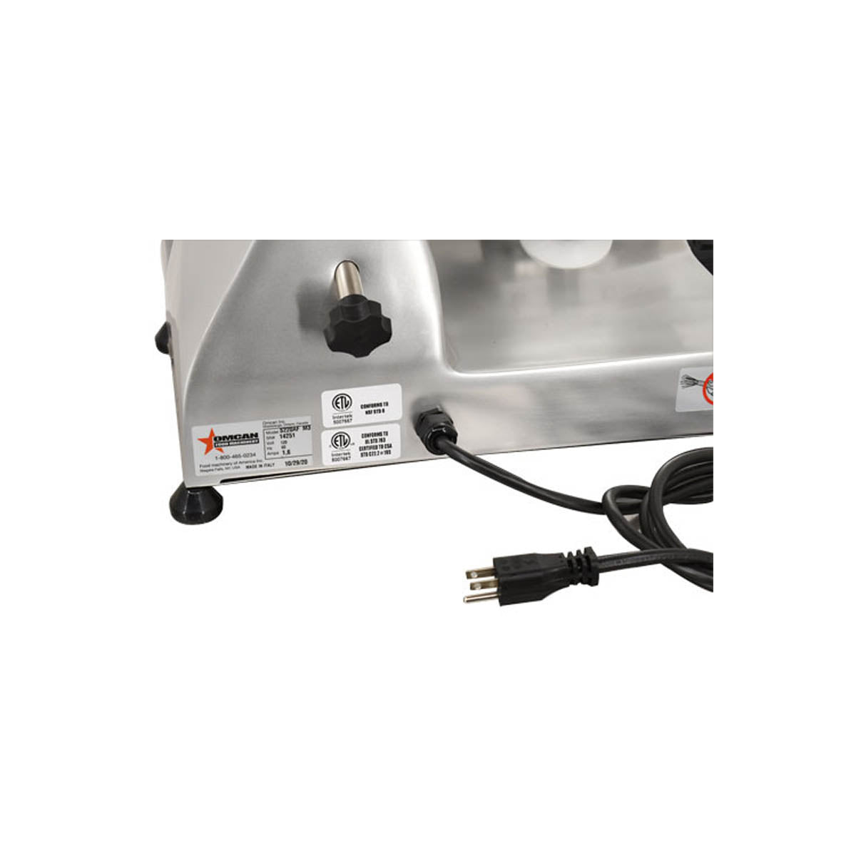 Omcan 13616 Meat Slicer - 9" Carbon Steel Blade, Belt-Driven, 1/4 HP, 120V 60Hz, Anodized Aluminum