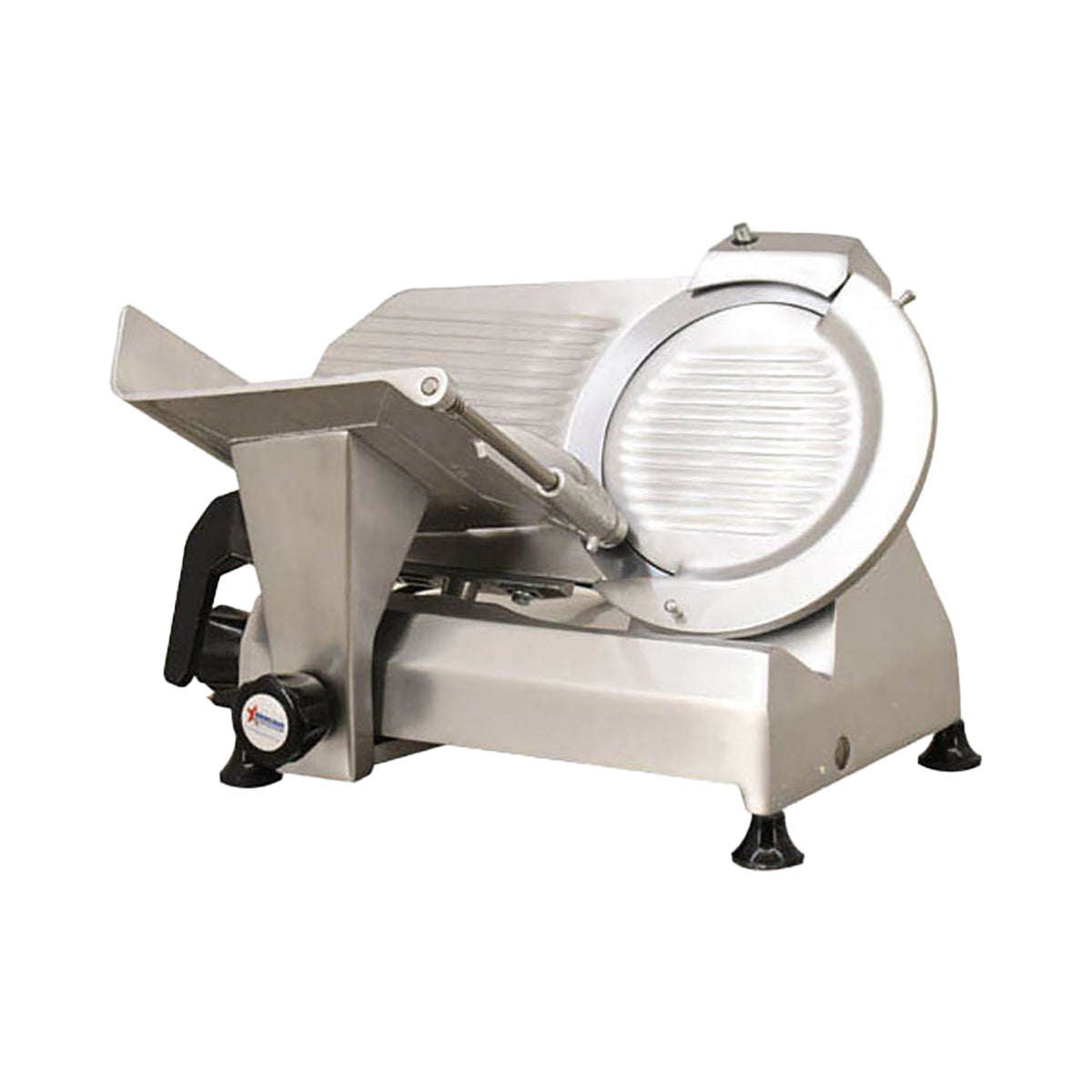 Omcan 13625 Meat Slicer - 11" Carbon Steel Blade, Belt-Driven Gravity Feed, Aluminum, .35 HP, 110V, NEMA 5-15P | anodized aluminum