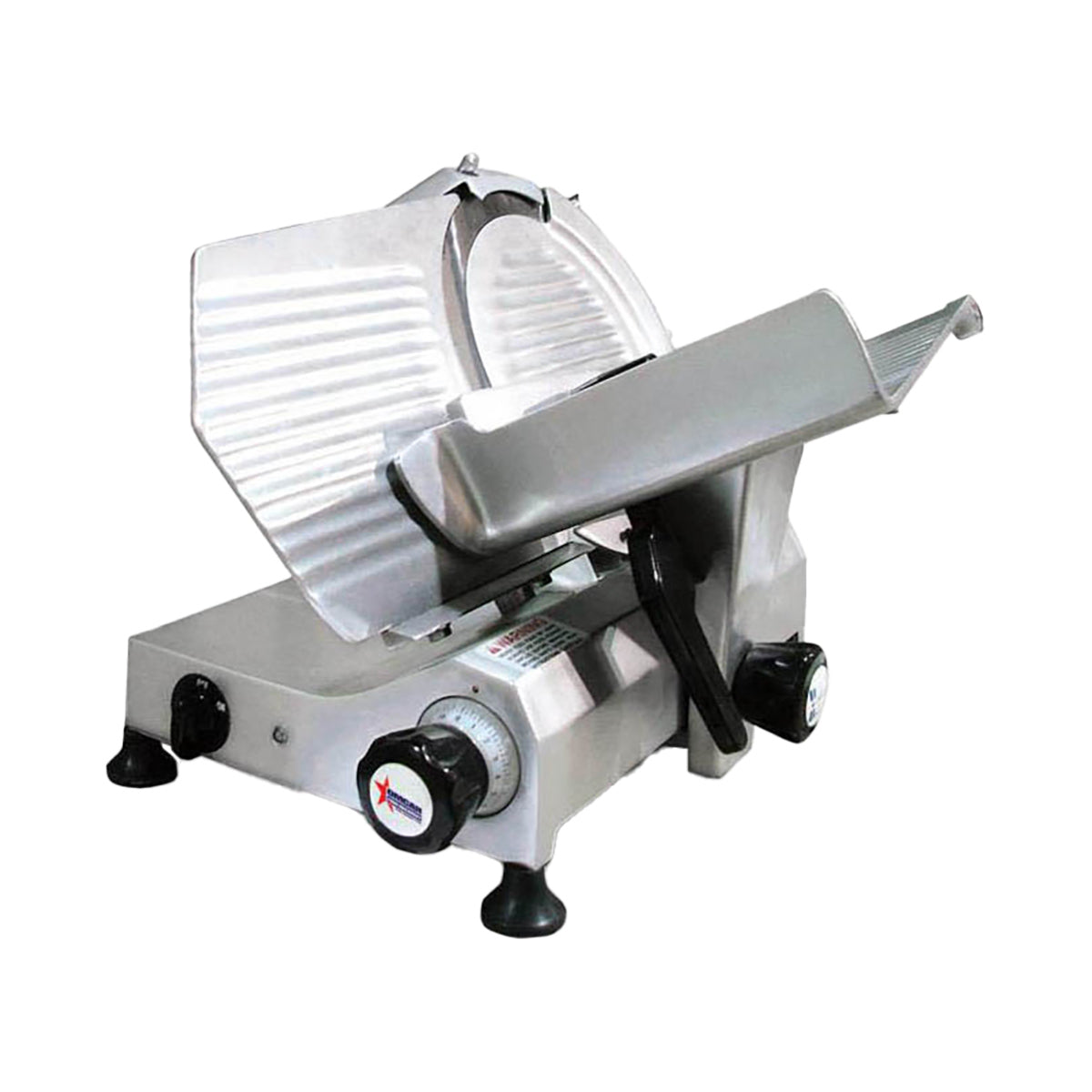 Omcan 13628 Meat Slicer - 12" Carbon Steel Blade, Belt-Driven, Gravity Feed, 1/3 HP, 120V, Aluminum Body | anodized aluminum