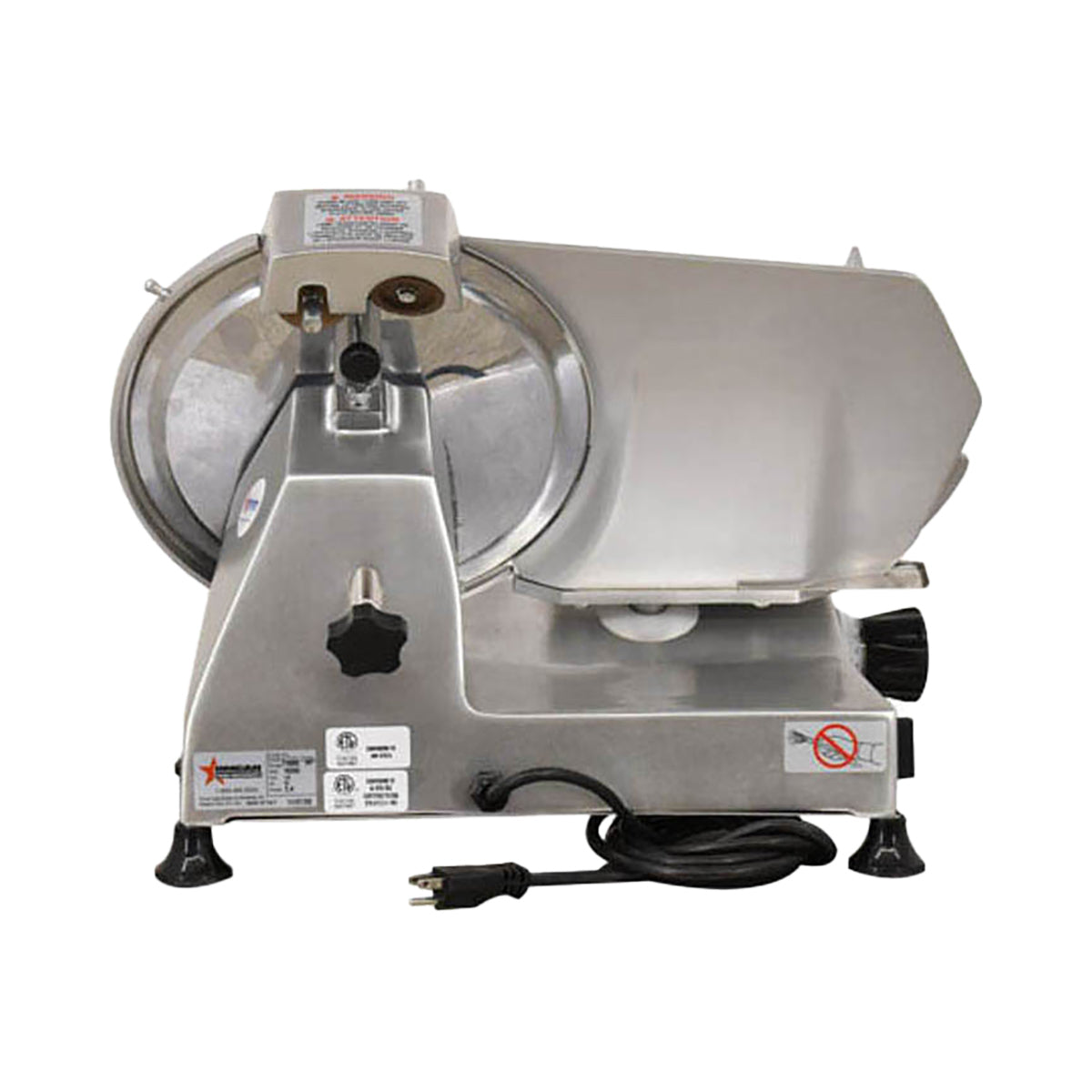 Omcan 13628 Meat Slicer - 12" Carbon Steel Blade, Belt-Driven, Gravity Feed, 1/3 HP, 120V, Aluminum Body | anodized aluminum