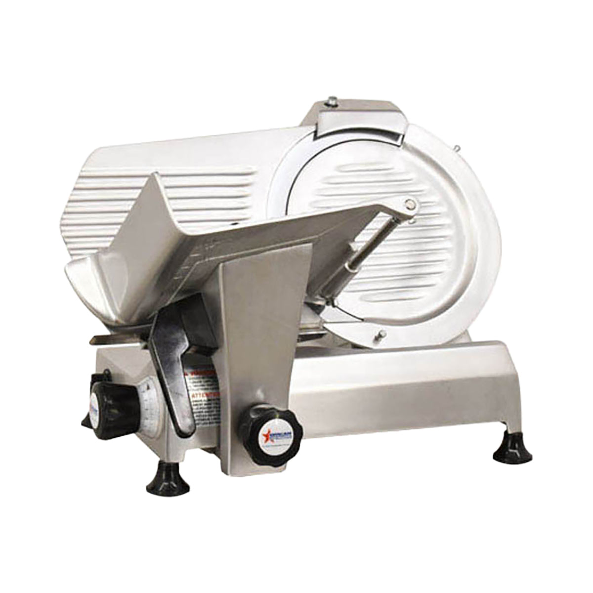 Omcan 13628 Meat Slicer - 12" Carbon Steel Blade, Belt-Driven, Gravity Feed, 1/3 HP, 120V, Aluminum Body | anodized aluminum