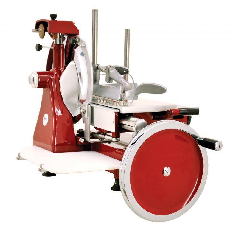 Omcan 13639 Trento Volano Meat Slicer, 14" Carbon Steel Blade, Variable Thickness, Stainless & Aluminum | stainless steel & aluminum